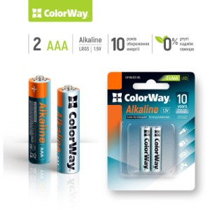 Батарейка ColorWay AAA LR03 Alkaline Power (лужні) * 2 blister (CW-BALR03-2BL)