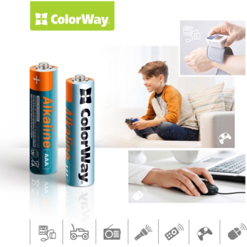 Батарейка ColorWay AAA LR03 Alkaline Power (щелочные) * 2 blister (CW-BALR03-2BL)