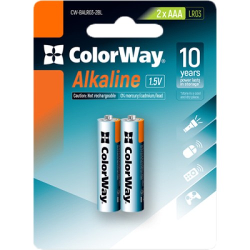 Батарейка ColorWay AAA LR03 Alkaline Power (щелочные) * 2 blister (CW-BALR03-2BL)
