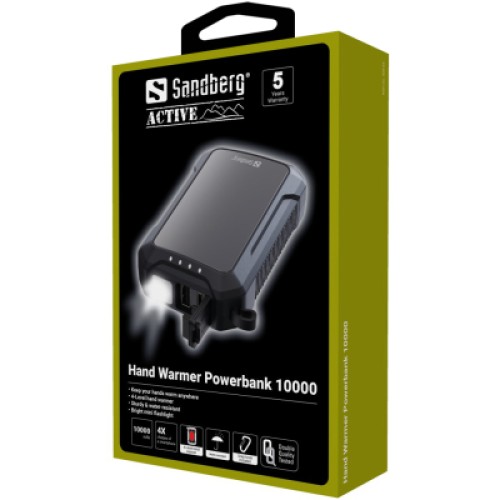 Батарея универсальная Sandberg 10000mAh, Hand Warmer, flashlight 1W, USB-C/USB-A 2A/5V (420-65)