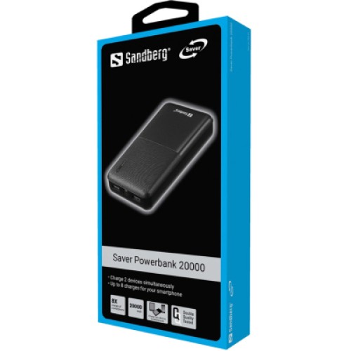 Батарея универсальная Sandberg 20000mAh, Saver, USB-C, Micro-USB, output: USB-A*2 Total 5V/2.4A (320-42)