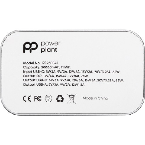 Батарея универсальная PowerPlant 30000mAh, PD/76W, QC/3.0, DC 12-19V, USB-C(65W Max), USB-A (PB930548)