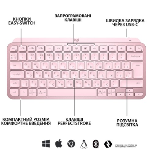 Клавиатура Logitech MX Keys Mini Wireless Illuminated UA Rose (920-010500)