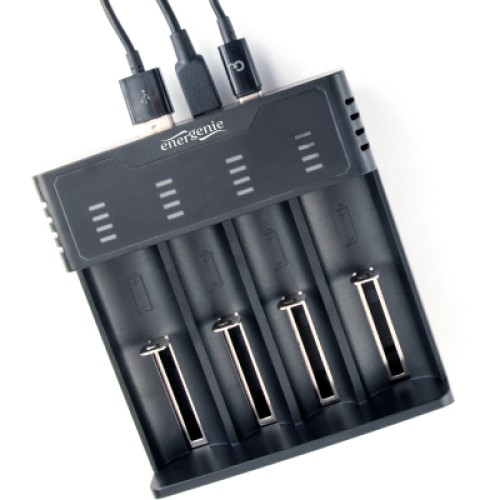 Зарядное устройство для аккумуляторов EnerGenie input:TYPE-C/Micro-USB, AAA/AA/...14650/18650, power bank function (BC-USB-02)