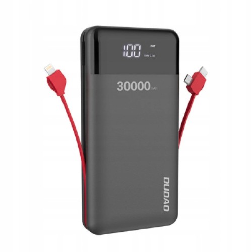 Батарея универсальная Dudao K1Max 30000mAh, with built-in cables, black (6970379617618)