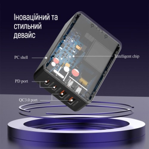 Зарядное устройство ColorWay Power Delivery (2USB-A + 2USB TYPE-C) (65W) black (CW-CHS040PD-BK)