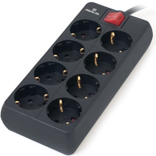 Сетевой фильтр питания REAL-EL RS-8 Protect 5m, black (EL122300024)