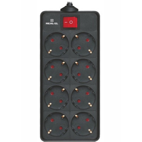 Сетевой фильтр питания REAL-EL RS-8 Protect 5m, black (EL122300024)