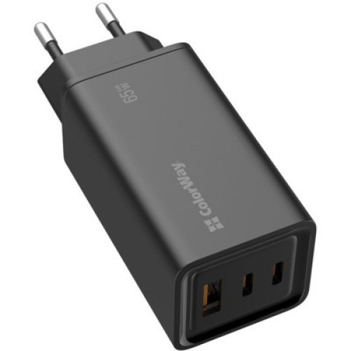 Зарядное устройство ColorWay GaN3 Pro Power Delivery (USB-A + 2 USB TYPE-C) (65W) (CW-CHS039PD-BK)