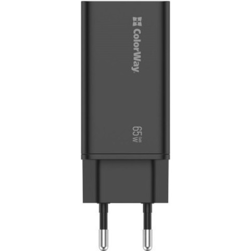 Зарядное устройство ColorWay GaN3 Pro Power Delivery (USB-A + 2 USB TYPE-C) (65W) (CW-CHS039PD-BK)