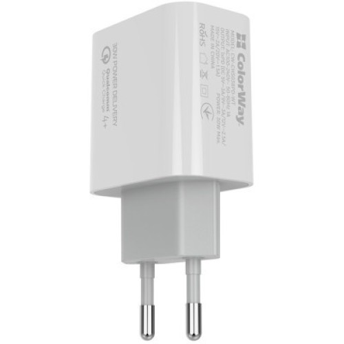 Зарядное устройство ColorWay PD Port PPS USB Type-C (30W) white (CW-CHS038PD-WT)