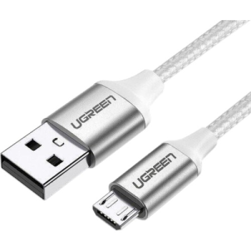 Дата кабель USB 2.0 AM to Micro 5P 2.0m US290 3A 18W Nickel Plating White Ugreen (60153)