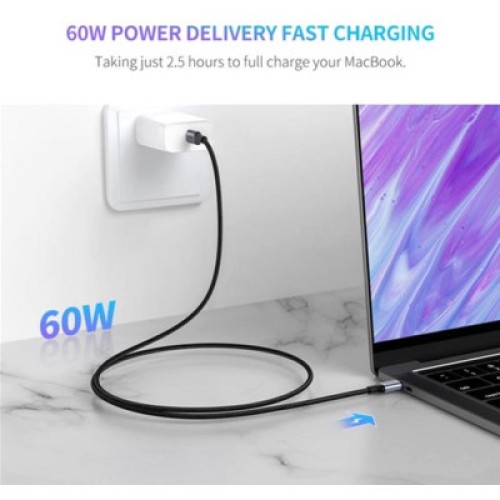 Дата кабель USB-C to USB-C 2.0m US261 18W Round Cable Nickel Plating Aluminum Shell Black Ugreen (50152)