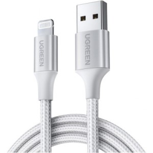 Дата кабель USB 2.0 AM to Lightning 2.0m US199 2.4A Silver Ugreen (60163)