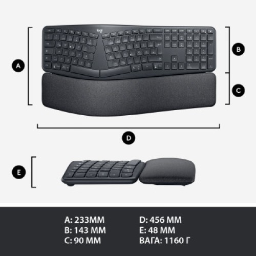 Клавиатура Logitech ERGO K860 for Business Bluetooth/Wireless UA Black (920-010352)