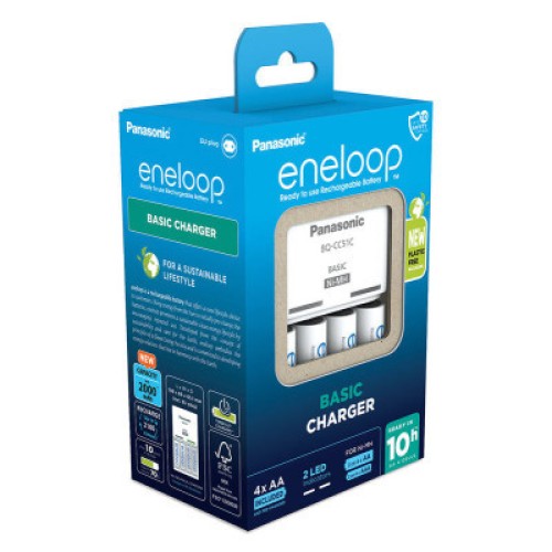 Зарядное устройство для аккумуляторов Panasonic Basic Charger + Eneloop 4AA 2000 mAh New (K-KJ51MCD40E)