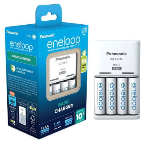 Зарядное устройство для аккумуляторов Panasonic Basic Charger + Eneloop 4AA 2000 mAh New (K-KJ51MCD40E)