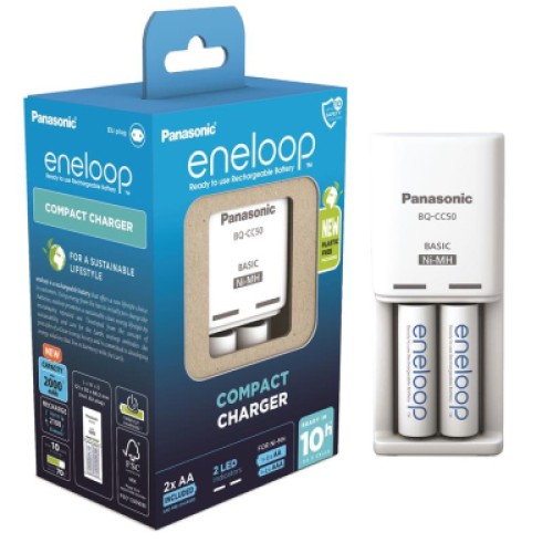 Зарядное устройство для аккумуляторов Panasonic Compact Charger + Eneloop 2AA 2000 mAh (K-KJ50MCD20E)