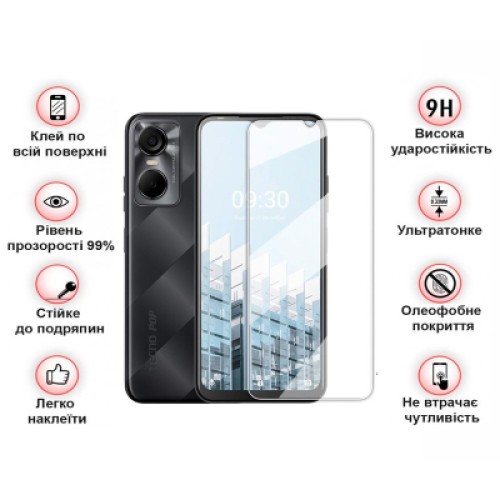 Стекло защитное BeCover Tecno Pop 6 Pro (BE8) 3D Crystal Clear Glass (708555)