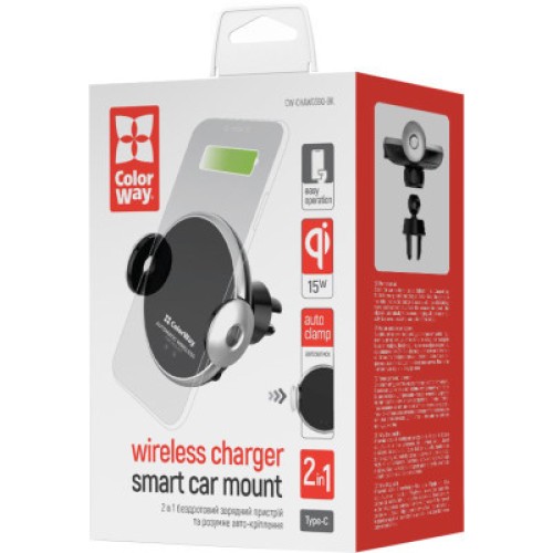 Универсальный автодержатель ColorWay AutoSense Wireless Charger 2 15W Black (CW-CHAW036Q-BK)