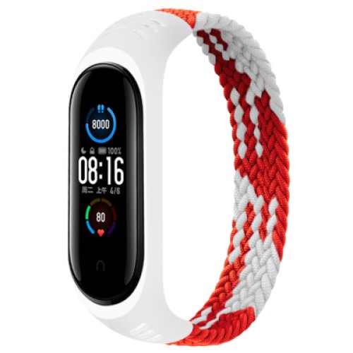 Ремешок для фитнес браслета BeCover Elastic Nylon Style для Xiaomi Mi Smart Band 5/6 (Size S) Red-White (706137)