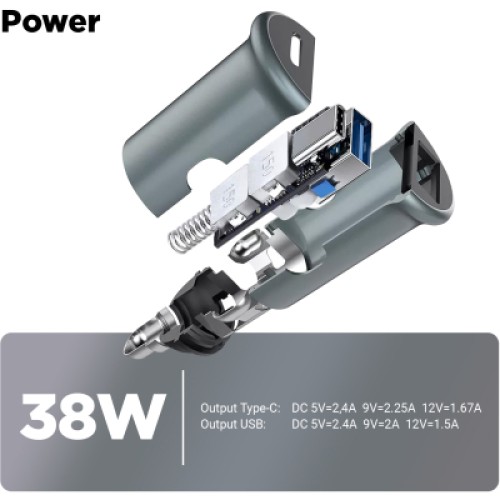 Зарядное устройство Armorstandart Car USB Type-C PD20W + USB QC 3.0 Grey (ARM65439)