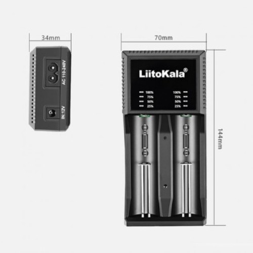 Зарядное устройство для аккумуляторов Liitokala 2 Slots, LED indicator, Li-ion(18650...RCR123...26650), NiMH(AA, AAA, SC, C) (Lii-PL2)