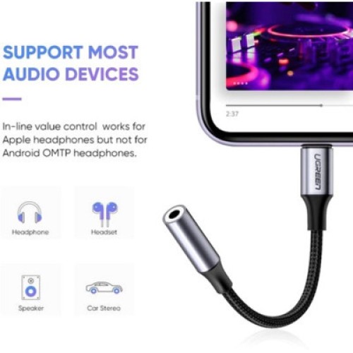 Переходник Lightning to 3.5mm 10cm Headphone Jack Adapter Model US211 gray Ugreen (30756)