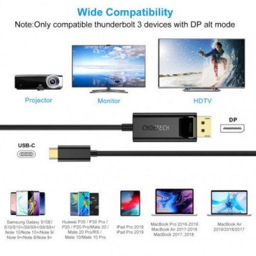 Кабель мультимедийный USB-C to DisplayPort M 1.8m 4K60Hz Choetech (XCP-1801BK) Кабель мультимедийный USB-C to DisplayPort M 1.8m 4K60Hz Choetech (XCP-1801BK)