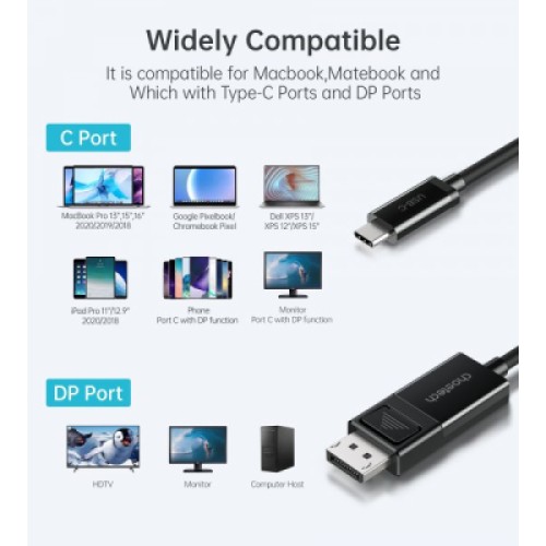 Кабель мультимедийный USB-C to DisplayPort 1.8m 8K 30Hz Choetech (XCP-1803-BK)
