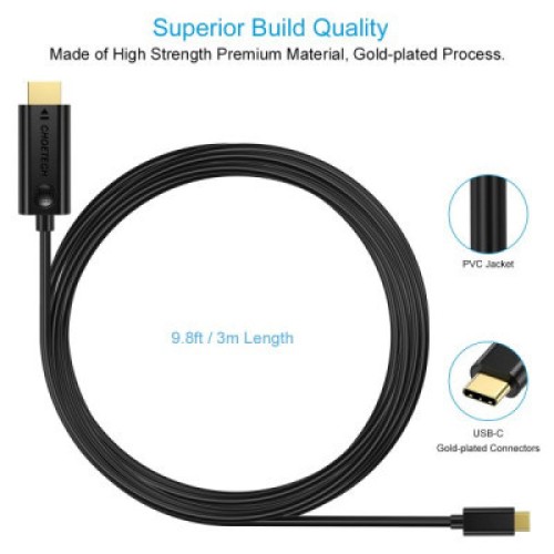 Кабель мультимедийный USB-C to HDMI 3.0m 4K 30Hz Choetech (XCH-0030BK)