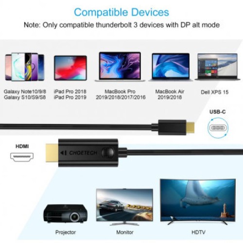 Кабель мультимедийный USB-C to HDMI 3.0m 4K 30Hz Choetech (XCH-0030BK)