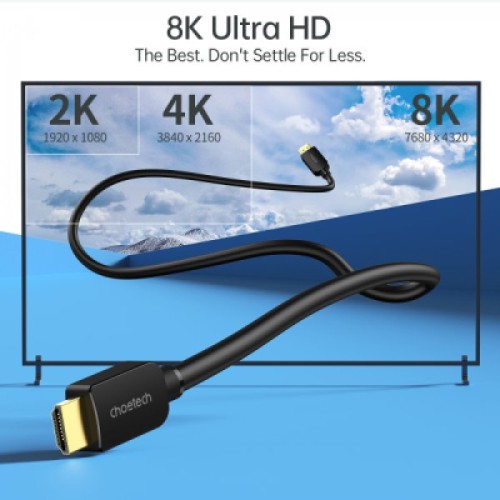 Кабель мультимедийный HDMI to HDMI 2.0m V.2.1 8K 60Hz HDR10 HLG 48Gbps YUV 444 Choetech (XHH-TP20)