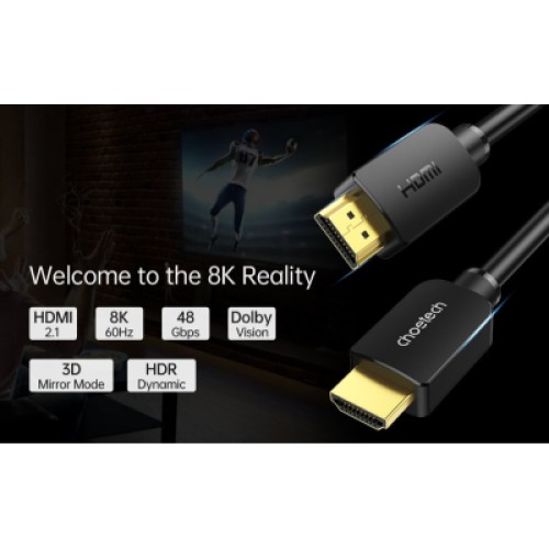 Кабель мультимедийный HDMI to HDMI 2.0m V.2.1 8K 60Hz HDR10 HLG 48Gbps YUV 444 Choetech (XHH-TP20)