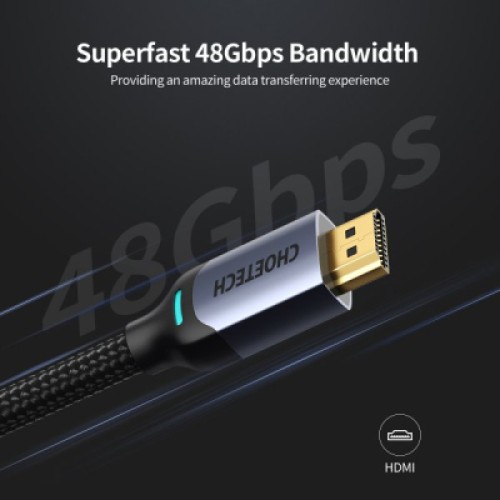 Кабель мультимедийный HDMI to HDMI 2.0m V.2.1 8K 60Hz HDR10 HLG 48Gbps YUV 444 Choetech (XHH01-BK)