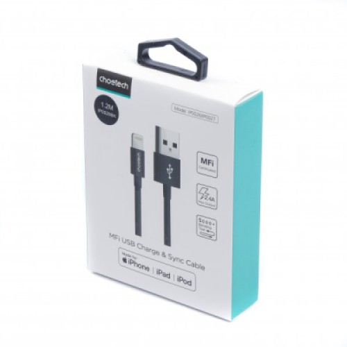 Дата кабель USB 2.0 AM to Lightning 1.2m 2.1A MFI Black Choetech (IP0026-BK)