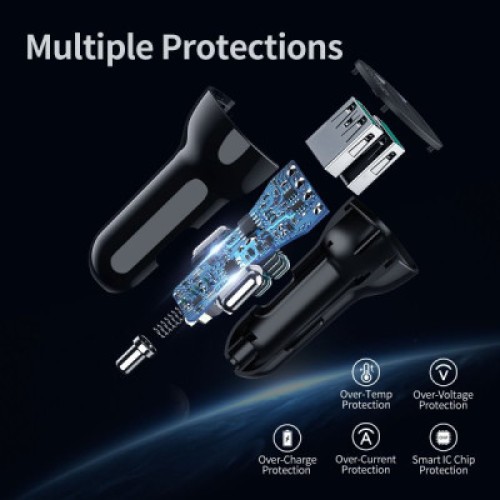 Зарядное устройство Choetech car 2хUSB-A 36W QC black (C0051-BK)