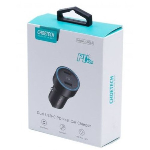 Зарядное устройство Choetech car 2хUSB-C 40W PD black (С0054-BK)