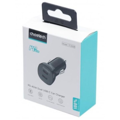 Зарядное устройство Choetech car 2хUSB-C 40W PD black (TC0008-BK)
