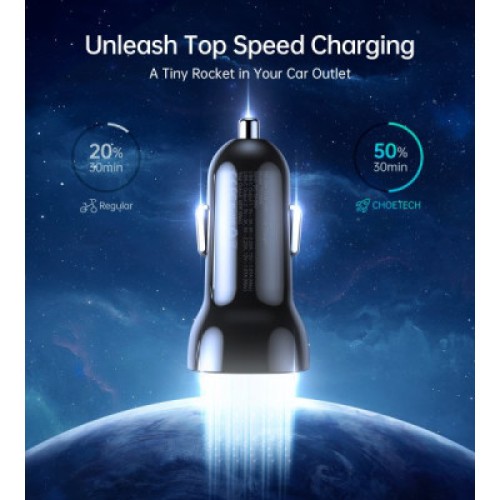 Зарядное устройство Choetech car 2хUSB-C 40W PD black (TC0008-BK)
