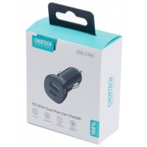 Зарядное устройство Choetech car USB-A/USB-C 20W QC3.0/PD black (TC0005-BK)