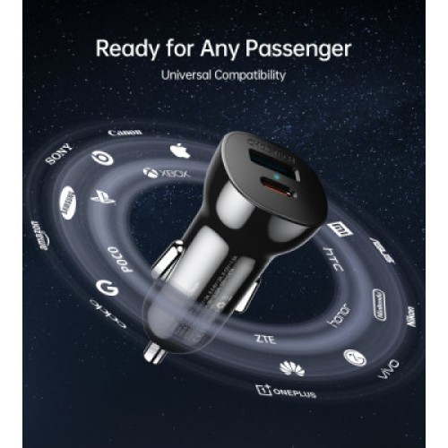 Зарядное устройство Choetech car USB-A/USB-C 20W QC3.0/PD black (TC0005-BK)