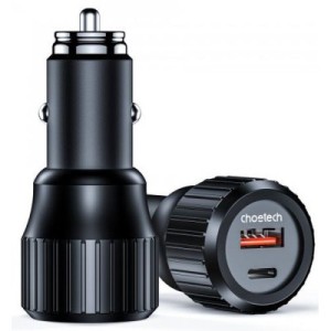 Зарядное устройство Choetech car USB-A/USB-C 63W QC3.0/PD/PPS black (TC0010-BK)