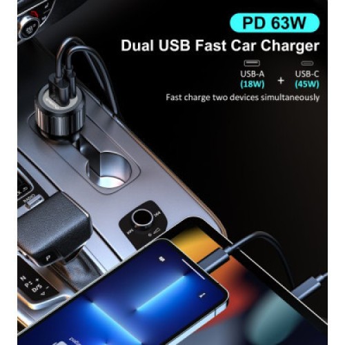 Зарядное устройство Choetech car USB-A/USB-C 63W QC3.0/PD/PPS black (TC0010-BK)