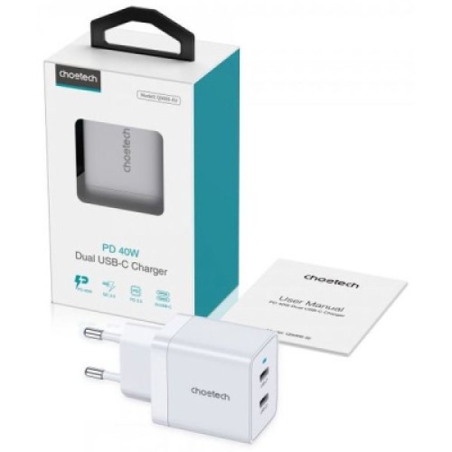 Зарядное устройство Choetech 2xUSB-C 40W PD/QC/PPS (Q5006-EU-WH)
