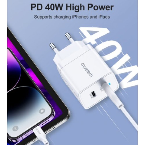 Зарядное устройство Choetech 2xUSB-C 40W PD/QC/PPS (Q5006-EU-WH)