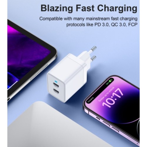 Зарядное устройство Choetech 2xUSB-C 40W PD/QC/PPS (Q5006-EU-WH)