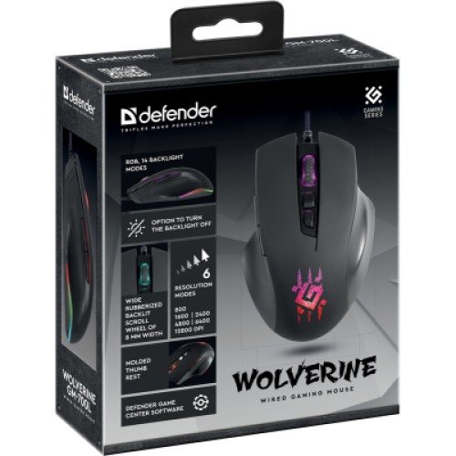 Мышка Defender Wolverine GM-700L RGB USB Black (52700)