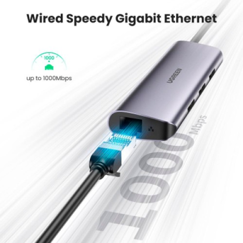 Концентратор Ugreen Type-C to 3хUSB 3.0 + RJ45 1000M Ethernet (60718)
