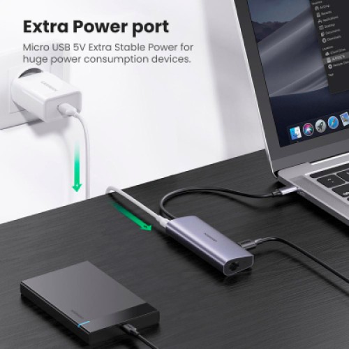 Концентратор Ugreen Type-C to 3хUSB 3.0 + RJ45 1000M Ethernet (60718)